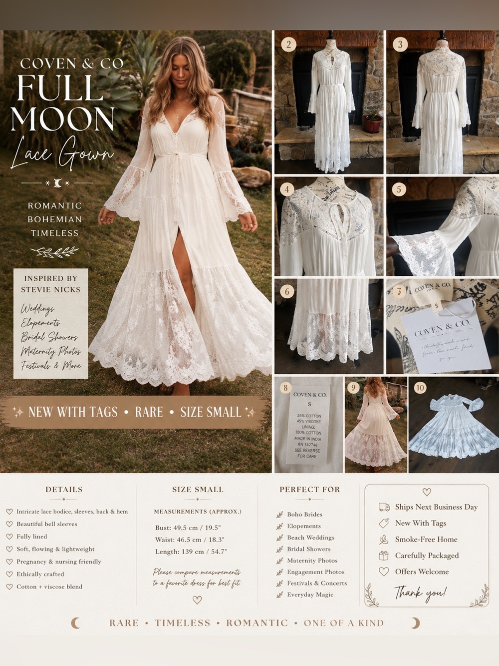 RARE Ethereal White Lace Boho Gown | NWT | Stevie Nicks Style | Size Small